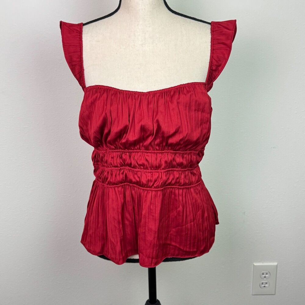 Red Smocked Waist Square Neck Women’s Top